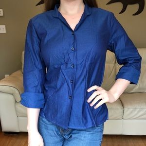 Talbots blue textured button down blouse